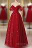 Lovely Wine Red Tulle Sweetheart Off Shoulder Prom Dress, Wine Red Long Party Dress
