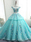 Lovey Blue Layers Ball Gown Tulle with Flowers Sweet 16 Gown, Blue Formal Dresses