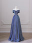 Shiny Off the Shoulder Floor Length Blue A-Line Prom Dress