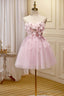 Pink Tulle Short Prom Dress, Pink A-Line Strapless Homecoming Dress