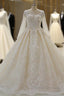 Luxurious Ball Gown Long Sleevess Lace Applqiues Beadings Wedding Dress