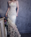 Luxurious Ivory Mermaid Thin Strap Pearl Ruffled Satin Long Prom Dress Evening Dress