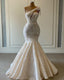 Luxurious Lace Beaded Wedding Dress One Shoulder Mermaid Bridal Gowns Crystal Beads Sequin Sweep Train
