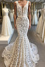 Luxurious Plunging V neck Mermaid Lace Wedding Dress Romantic Bridal Gowns for Garden Wedding