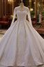 Luxurious White Long Sleevess Appliques Beadings Wedding Dress