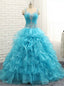 Luxury Blue Crystal Ruffles Sweetheart Organza Quinceanera Dresses