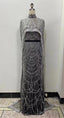 Luxury Pearls Beading Prom Dresses Sweep Train High Neck Zipper Sleeveless Evening Dresses