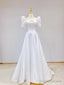 White Satin Short Sleeve Floor Length Prom Dress, White A-Line Party Dress