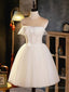 Light Champagne Strapless Tulle Short Prom Dress, Beautiful A-Line Evening Party Dress