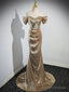Gold Sequins Floor Length Prom Dress, Mermaid Off the Shoulder Evening Party Dress