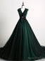 Make Your Prom a Dream Dark Green Ball Gown Tulle V-neck Backless Quinceanera Dress With Train