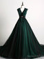 Make Your Prom a Dream Dark Green Ball Gown Tulle V-neck Backless Quinceanera Dress With Train