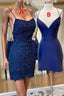 Mermaid Backless Blue Lace Prom Dress, V Neck Blue Homecoming Dress, Blue Lace Formal Evening Dress