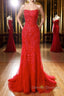 Mermaid Backless Red Lace Long Prom Dress, Mermaid Red Formal Dress, Red Lace Evening Dress