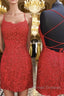 Mermaid Backless Short Red Lace Prom Homecoming Dress, Mermaid Red Formal Dress, Red Lace Evening Dress