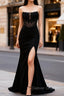 Mermaid Black Corset Strapless Long Prom Dress with Slit