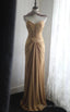 Mermaid Gold Strapless Satin Long Prom Dress Simple Evening Dress