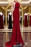 Mermaid Halter Burgundy Long Prom Dress