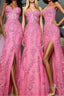 Mermaid Hot Pink Lace Long Prom Dress, Long Hot Pink Formal Graduation Evening Dress