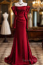 Mermaid Off The Shoulder Burgundy Long Satin Prom Dress