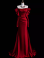 Mermaid Off The Shoulder Burgundy Long Satin Prom Dress