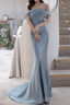 Mermaid Off The Shoulder Light Sky Blue Party Dresses Long Prom Dresses