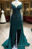 Mermaid Prom Dress Lace Beaded Sheer Long Sleeves