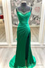 Mermaid Satin Long Prom Dress, Green Satin Evening Dress with Beaded