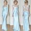Mermaid Spaghetti Strap Floor-Length Sleeveless Light Sky Blue Prom Dress
