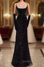 Mermaid Straps Sequin Black Backless Long Prom Dress