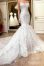 Mermaid Sweetheart Long Train Tulle Crochet Flower Wedding Dress
