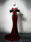 Mermaid Sweetheart Neck Velvet Burgundy Long Prom Dress with Beads