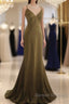 Mermaid V-Neck Satin Long Prom Dress Elegant Spaghetti Strap Formal Dress