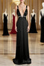 Modest A Line Straps Black Satin Long Prom Dress Party Dress