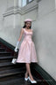 Modest A Line Straps Pink Knee Length Satin Prom Dresses Birthday Outfits
