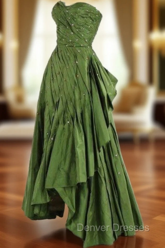 Modest Ball Gown Sweetheart Green Satin Long Evening Dress Party Dress –  Denver Dresses