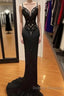 Modest Black Spaghetti Strap Mermaid Satin Prom Dress Long Prom Dress