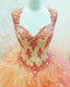 Modest Cap Sleeves Organza Ruffles Ball Gowns Quinceanera Dresses Lace Emboridery
