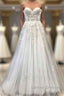 Modest Long A Line Sweetheart Lace Tulle Wedding Dress