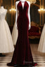 Modest Mermaid Scoop Neckline Burgundy Velvet Long Party Dress Prom Dress