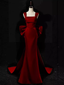 Modest Mermaid Straps Long Sleeveless Red Prom Dress