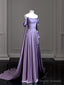 Modest Purple Satin Long Prom Dress,Purple Evening Dress