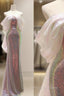 Modest Sheath Off The Shoulder Sequin Long Party Dress Pink Prom Dress