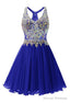 Navy Blue Chiffon Crystal Homecoming Dress
