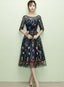 Navy Blue Floral Lace Short Bridesmaid Dresses, Cute Blue Homecoming Dress Prom Dress