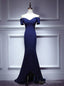 Navy Blue Mermaid Off the Shoulder Prom Dress