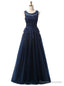 Navy Blue Lace Beading Scoop Sleeveless Bridesmaid Dress
