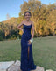 Navy Blue Sequin Long Prom Dress Mermaid Cross Back Evening Party Dress