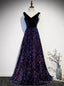 Navy Blue Sequins V-neck Backless Prom Dress
