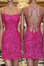 Neon Pink Sequin Bodycon Mini Homecoming Dress